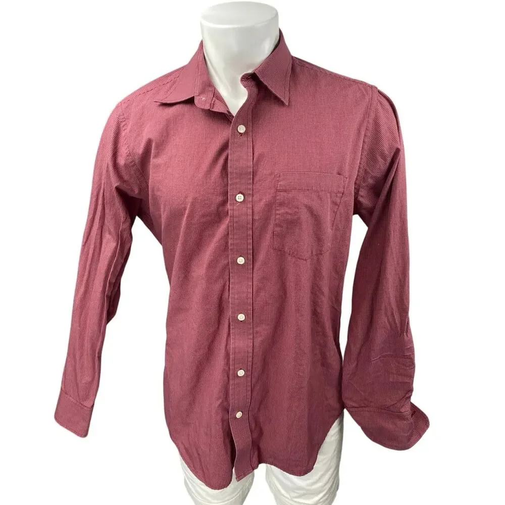 Banana Republic Men's Red Checkered Long Sleeve Button Down Shirt Top Size L